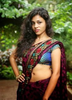 Chaitra Sexy Navel Cleavage Show In Saree Photoshoot Stills