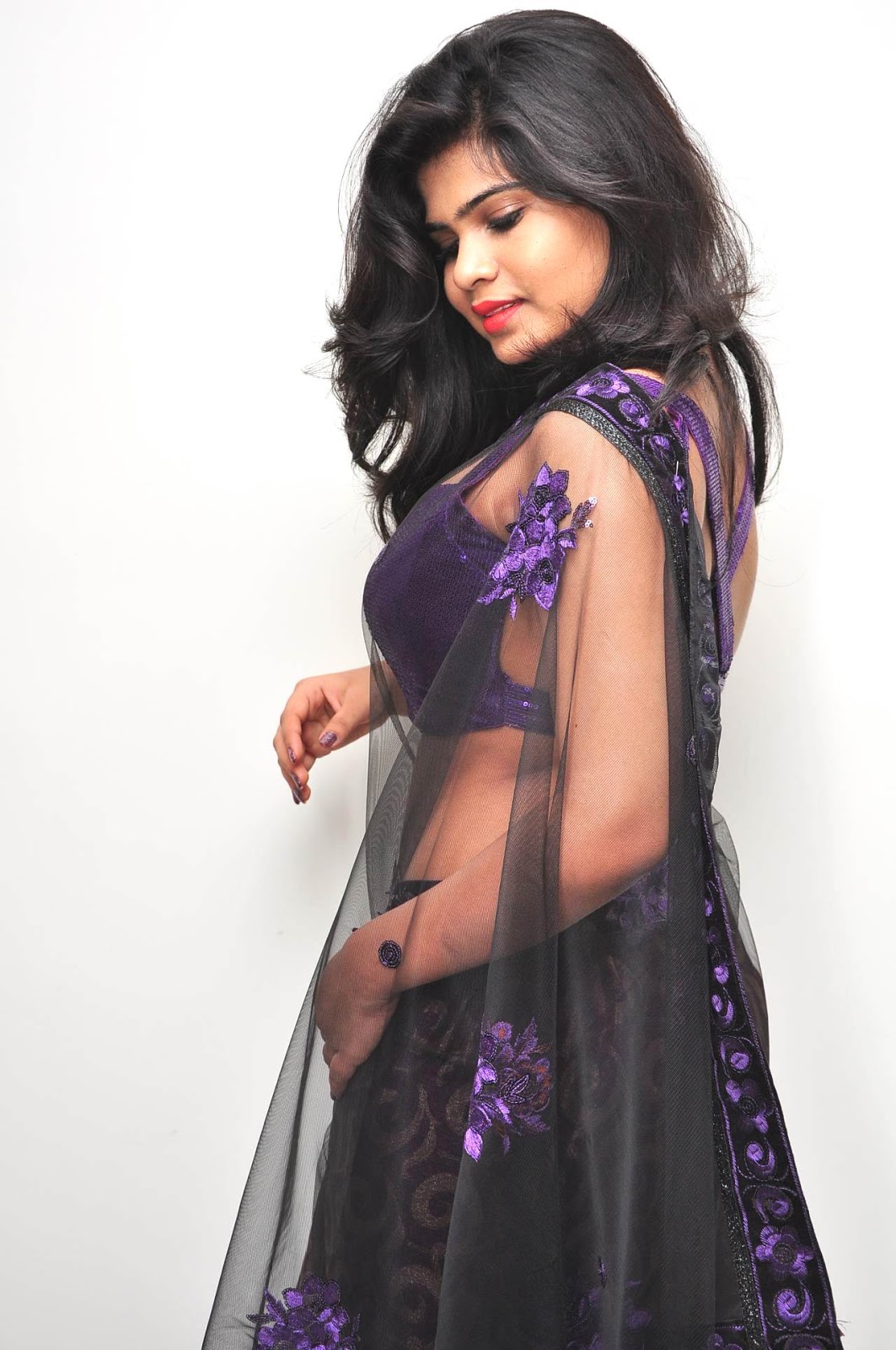 Actress Alekhya Sexy Navel Show In Transparent Saree Photoshoot Sills 21