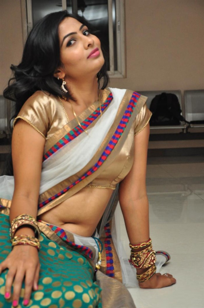 Actress Bhanu Sexy Navel And Cleavage Show In Saree Photoshoot Stills 01