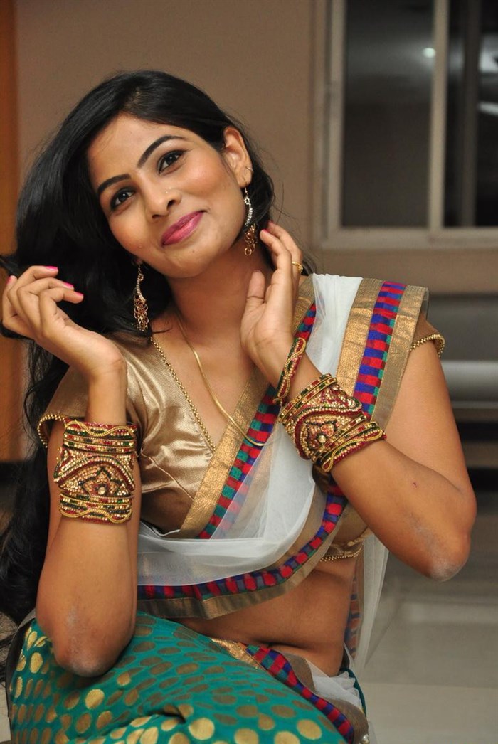 Actress Bhanu Sexy Navel And Cleavage Show In Saree Photoshoot Stills 21
