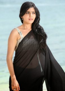 Actress Samantha Akkineni Sexy Navel Show In Transparent Black Saree Photoshoot Stills