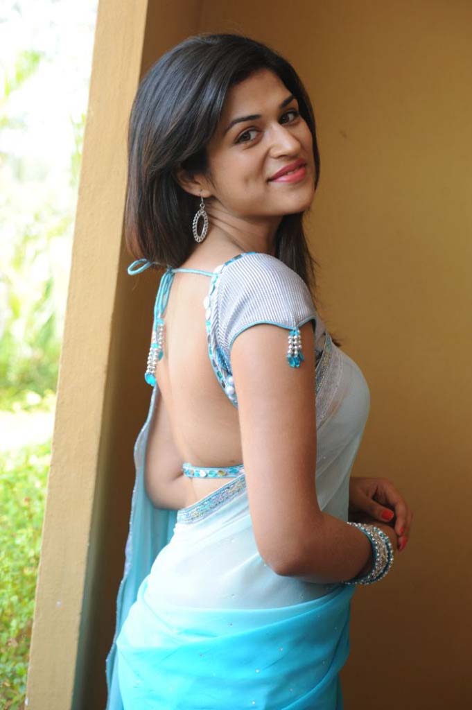 Actress Shraddha Das Sexy In Blue Saree Photoshoot Stills 01