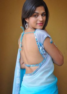 Actress Shraddha Das Sexy In Blue Saree Photoshoot Stills