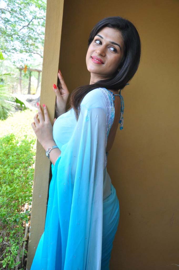 Actress Shraddha Das Sexy In Blue Saree Photoshoot Stills 61