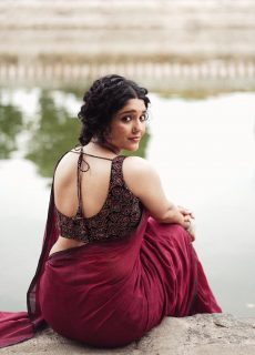 Actress Ritika Singh Hot Sexy Navel and Cleavage Show In Transparent Red Saree Photoshoot Stills