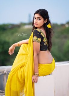 Actress Dharsha Gupta Hot Sexy In Yellow Saree Photoshoot Stills