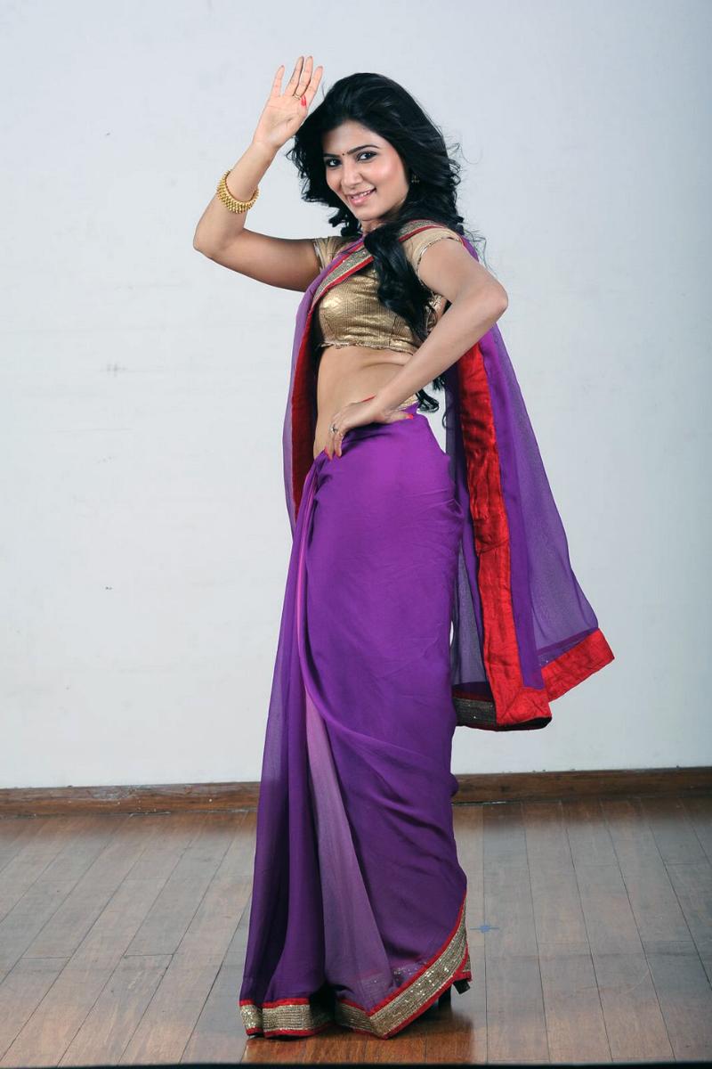 Actress Samantha Ruth Prabhu Hot Sexy Navel Show In Velvet Saree Photos 39