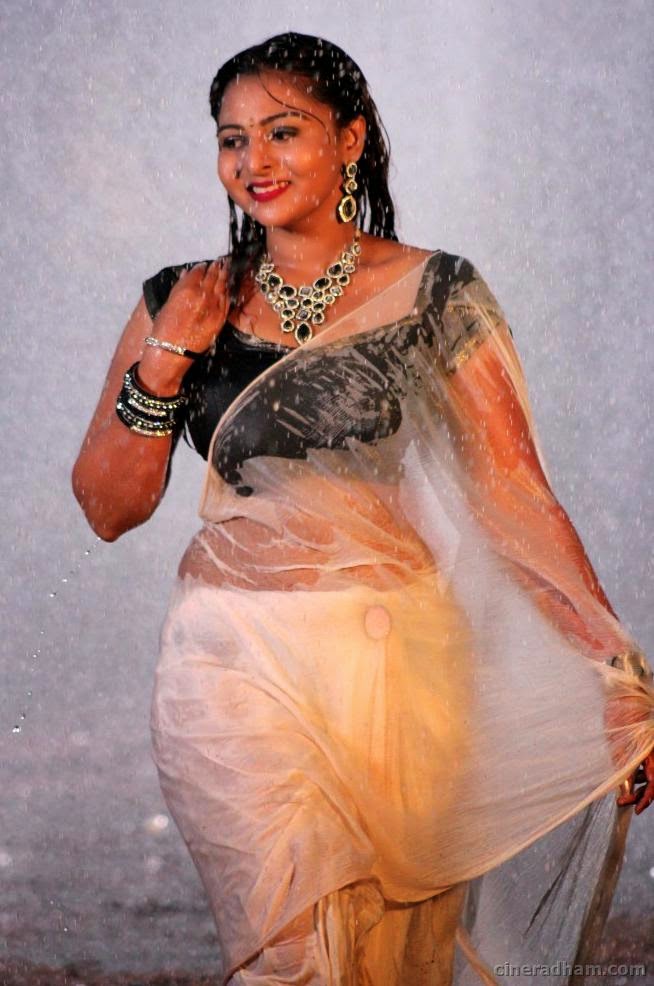 Actress Samvritha Sunil Hot Sexy Navel Show In Wet Transparent Saree In Rain Photos 01
