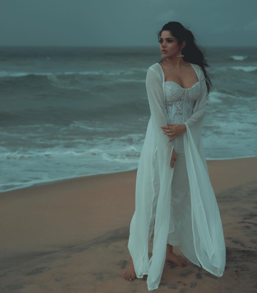Actress Divya Bharathi Hot Sexy Cleavage Show In Beach Photoshoot Stills 01