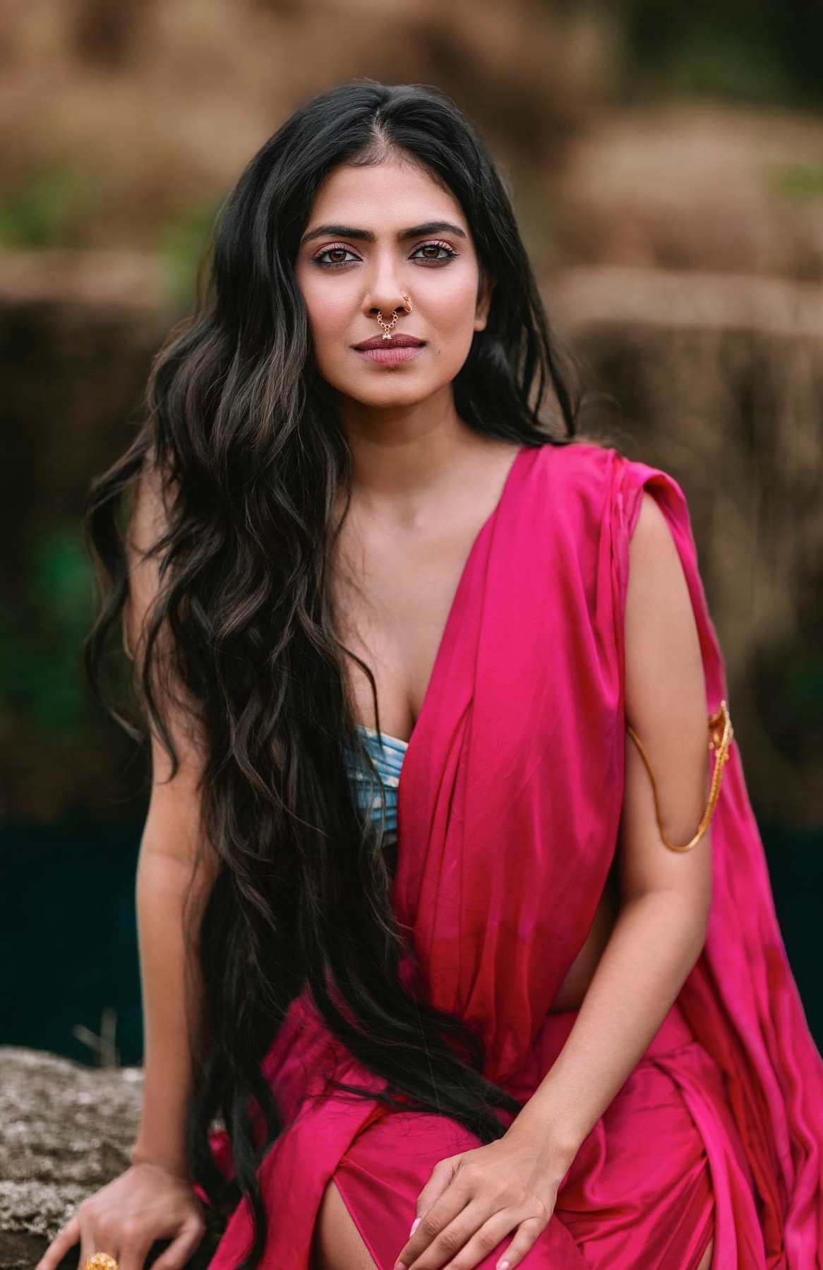 Actress Malavika Mohanan Hot Sexy Navel And Cleavage Show In Apsara Dress Photoshoot Stills 4
