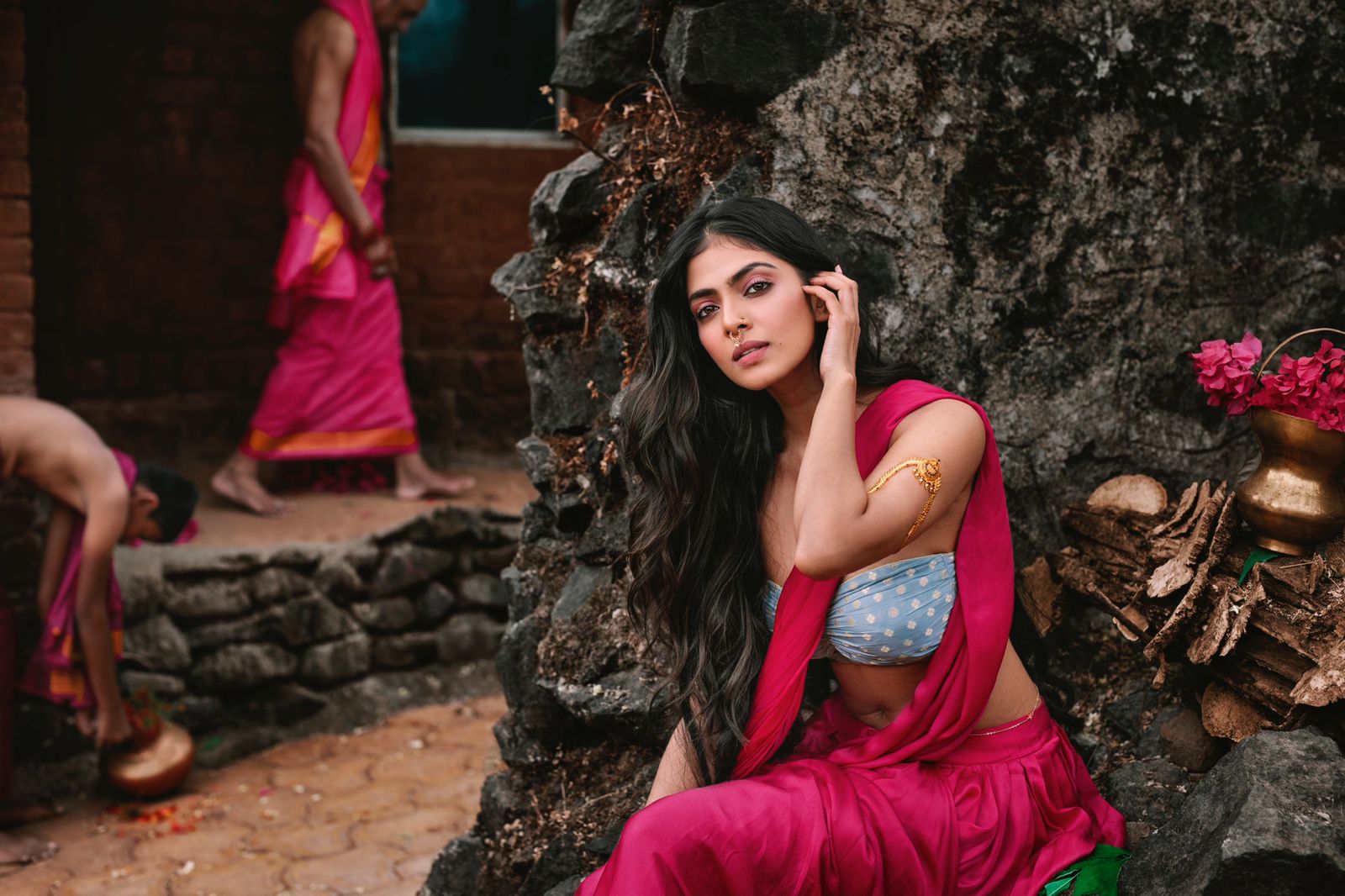 Actress Malavika Mohanan Hot Sexy Navel And Cleavage Show In Apsara Dress Photoshoot Stills 5