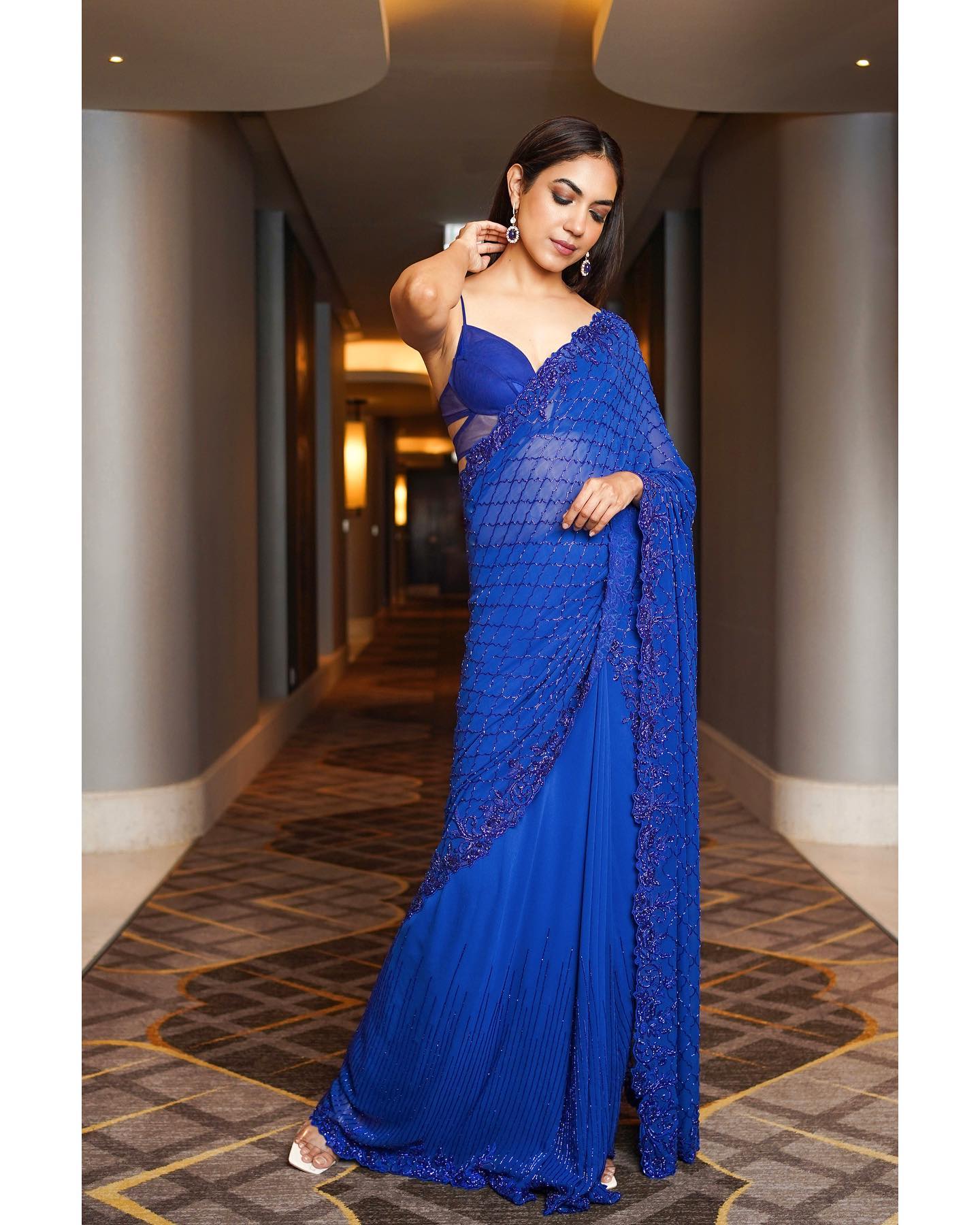 Actress Ritu Varma Hot And Sexy In Blue Backless Saree Photos 1