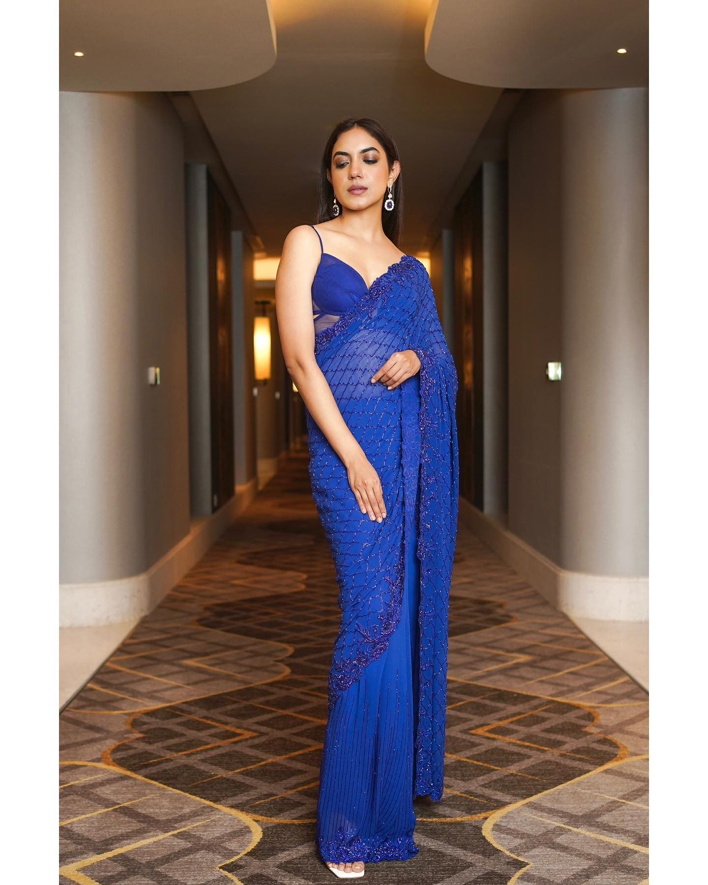 Actress Ritu Varma Hot And Sexy In Blue Backless Saree Photos 3