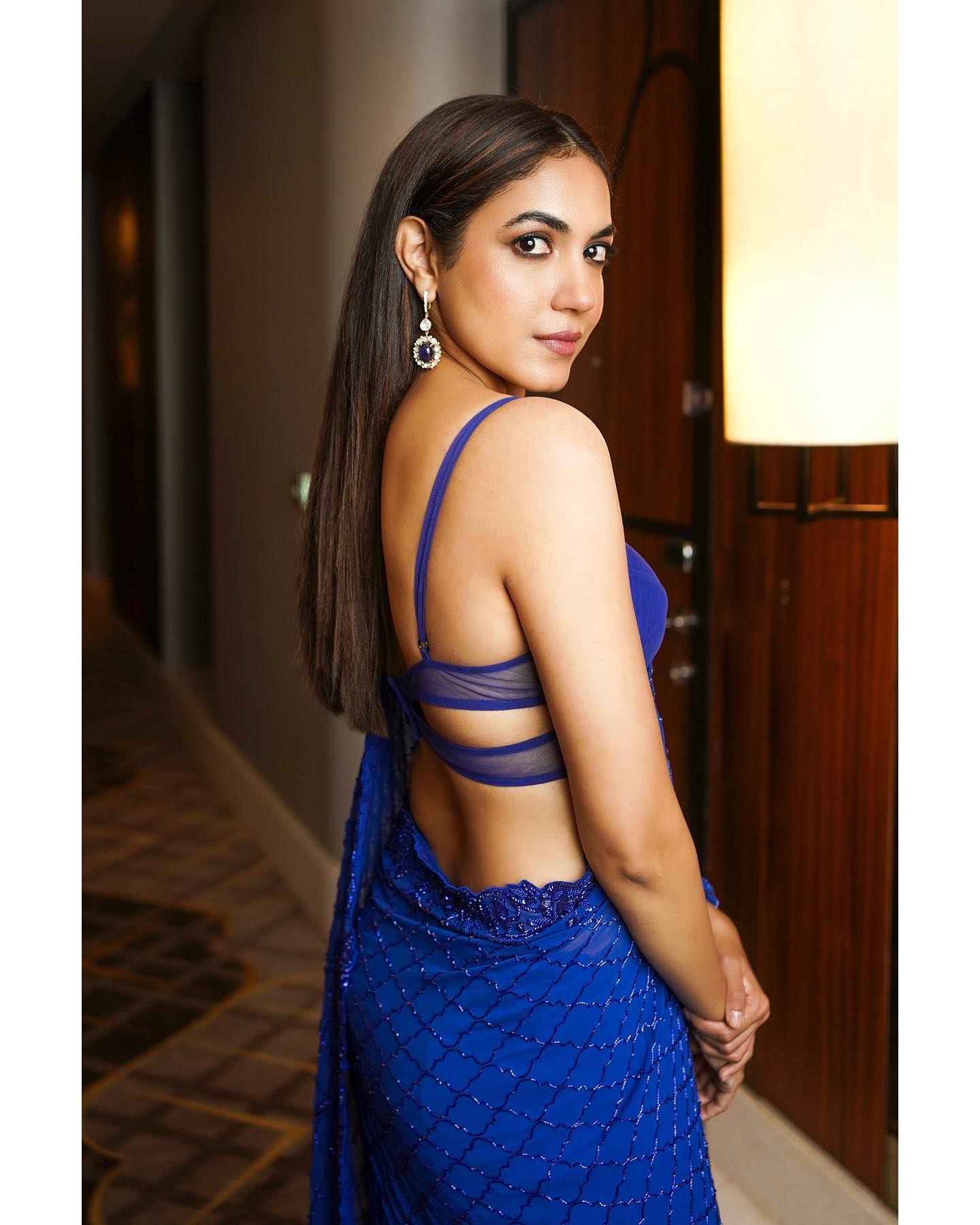 Actress Ritu Varma Hot And Sexy In Blue Backless Saree Photos 7